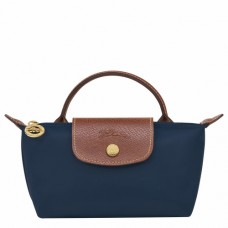 Longchamp Le Pliage Original Canvas Pouch with Handle Blue Women