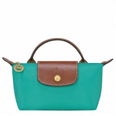 Longchamp Le Pliage Original Canvas Pouch with Handle Turquoise Women