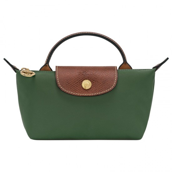 Longchamp Le Pliage Original Pouch with Handle British Green Recycled Canvas Women