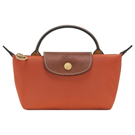 Longchamp Le Pliage Original Pouch with Handle Brick Recycled Canvas Women