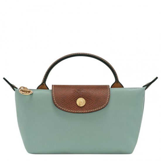 Longchamp Le Pliage Original Pouch with Handle Celadon Recycled Canvas Women