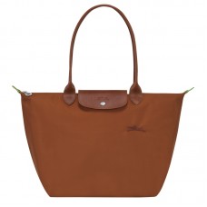 Longchamp Le Pliage Green L Tote Bag Recycled Canvas Cognac Women
