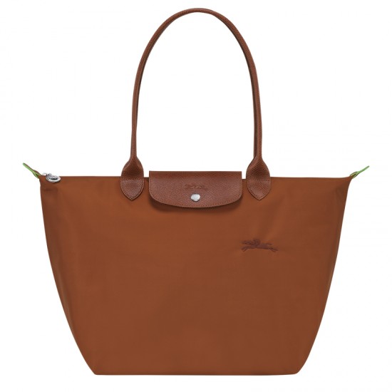 Longchamp Le Pliage Green L Tote Bag Recycled Canvas Cognac Women