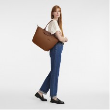 Longchamp Le Pliage Green L Tote Bag Recycled Canvas Cognac Women