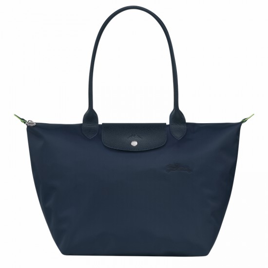 Longchamp Le Pliage Green L Tote Bag Recycled Canvas Navy Women