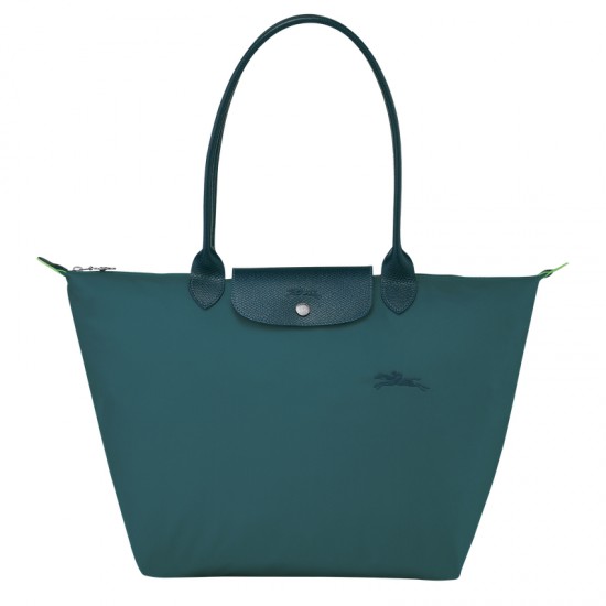 Longchamp Le Pliage Green L Tote Bag Recycled Canvas Peacock Women