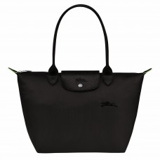 Longchamp Le Pliage Green M Tote Bag Recycled Canvas Black Women