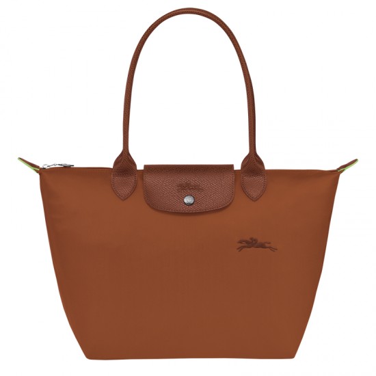 Longchamp Le Pliage Green M Tote Bag Recycled Canvas Cognac Women