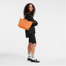 Longchamp Le Pliage Green M Tote Bag Recycled Canvas Orange Women
