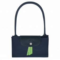 Longchamp Le Pliage Green M Tote Bag Recycled Canvas Navy Women