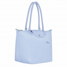 Longchamp Le Pliage Green M Tote Bag Recycled Canvas Sky Blue Women